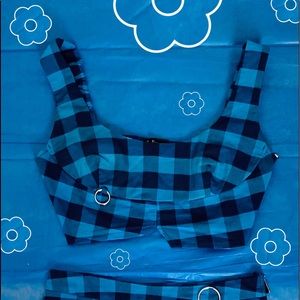 Dark blue and navy gingham matching set 🌊🦋 💙